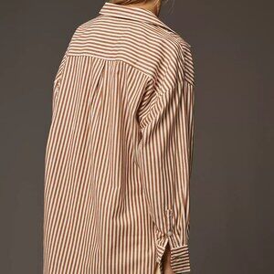 Maeve by Anthropologie Camel/White Striped Bennet Buttondown